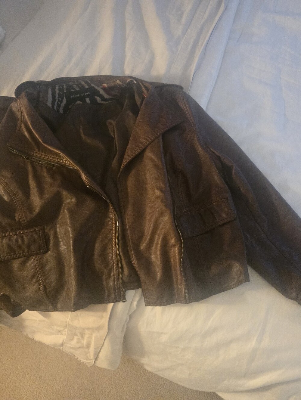 Brown Leather Bomber Jacket - Unbranded